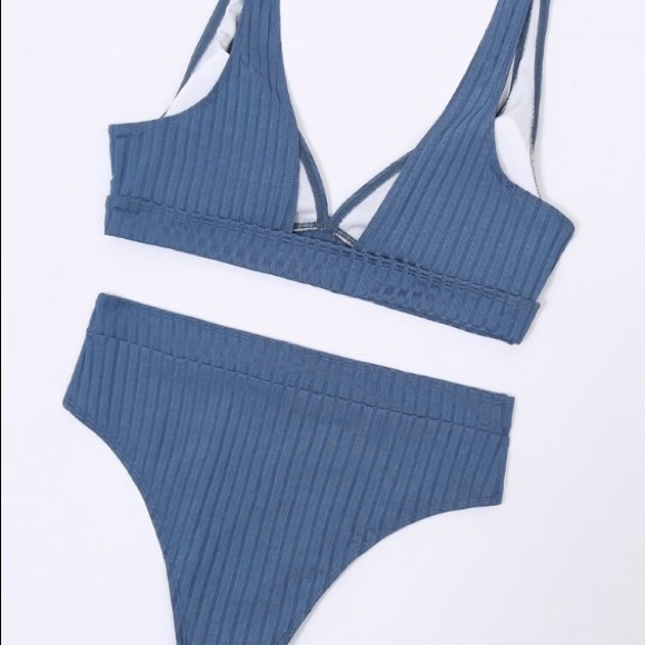 SHEIN Ribbed High Waisted Blue Bikini - Picture 2 of 3